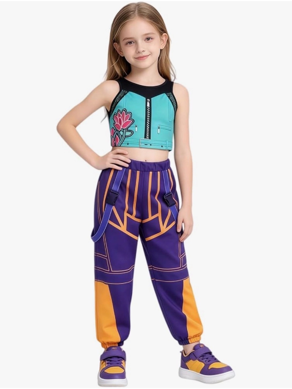 KPop Demon Hunters, Rumi, Kids Teal & Purple Halloween Dance Costume 14/16
